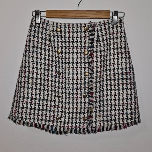 Leyden Tweed Houndstooth Raw Edge Skirt XS Multi - Picture 5 of 15